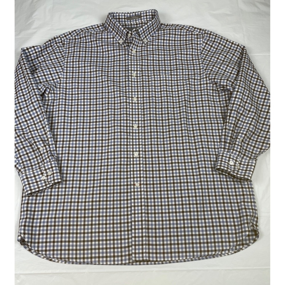 Daniel Cremieux Signature Non-Iron Check Shirt Mens XL Blue Brown Cotton Casual